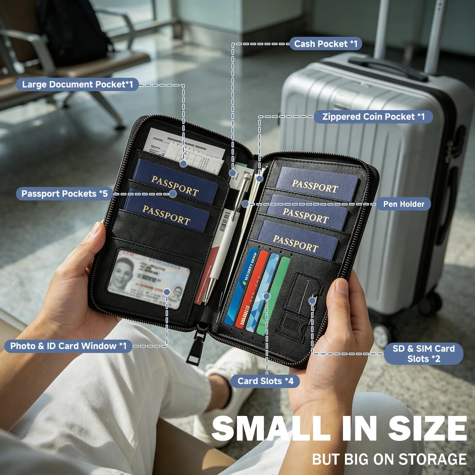 Desing Wish Famiglia Porta Passaporto Viaggio con Blocco RFID Portadocumenti Pu Custodia Portapassaporto Accessori Uomo Donna per Carte di Credito Documenti D'Identità Biglietti Aerei Regali - immagine 5