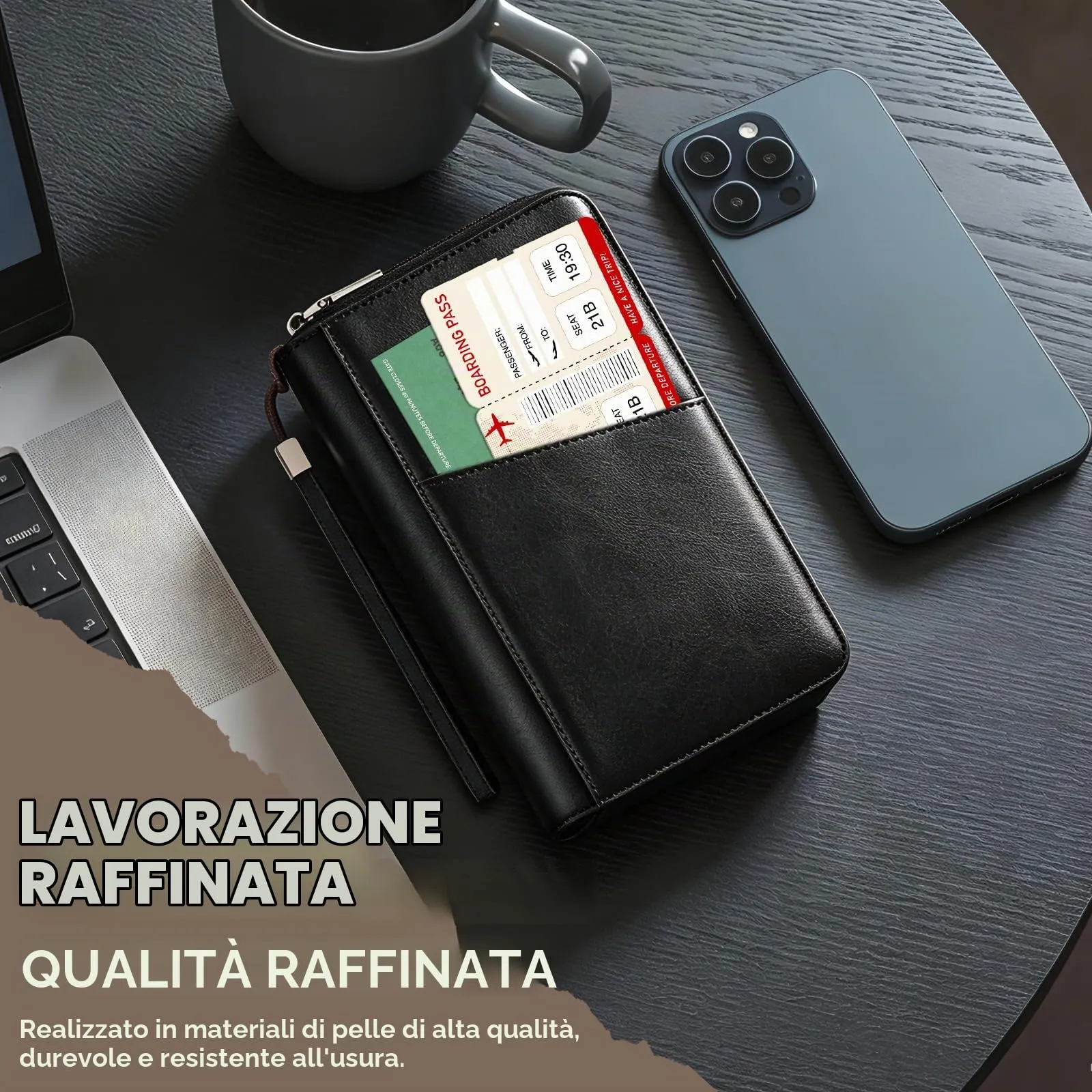 Desing Wish Famiglia Porta Passaporto Viaggio con Blocco RFID Portadocumenti Pu Custodia Portapassaporto Accessori Uomo Donna per Carte di Credito Documenti D'Identità Biglietti Aerei Regali - immagine 7