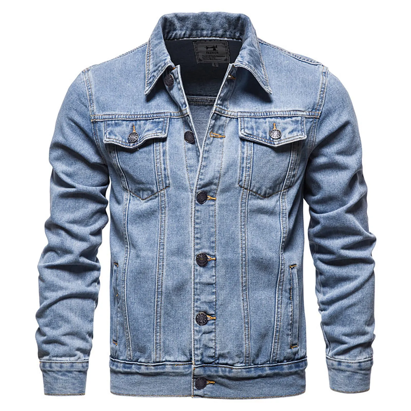 Duohropke Camicia di jeans da uomo a maniche lunghe strappate, in denim, slim fit, con tasche, camicia di jeans, camicia da uomo a maniche lunghe, 02 BU2, XL - immagine 6