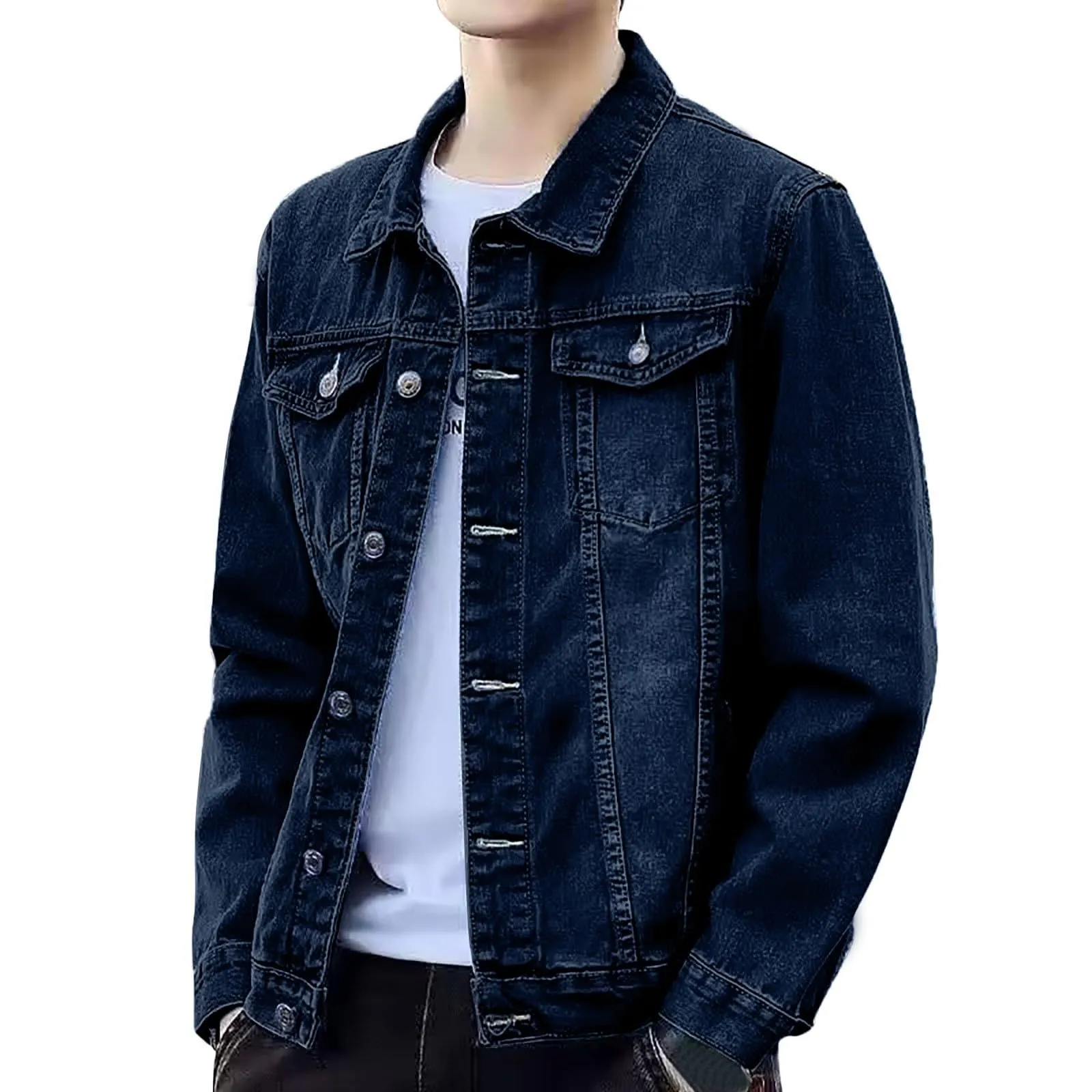 Duohropke Camicia di jeans da uomo a maniche lunghe strappate, in denim, slim fit, con tasche, camicia di jeans, camicia da uomo a maniche lunghe, 02 BU1, 4XL - immagine 1