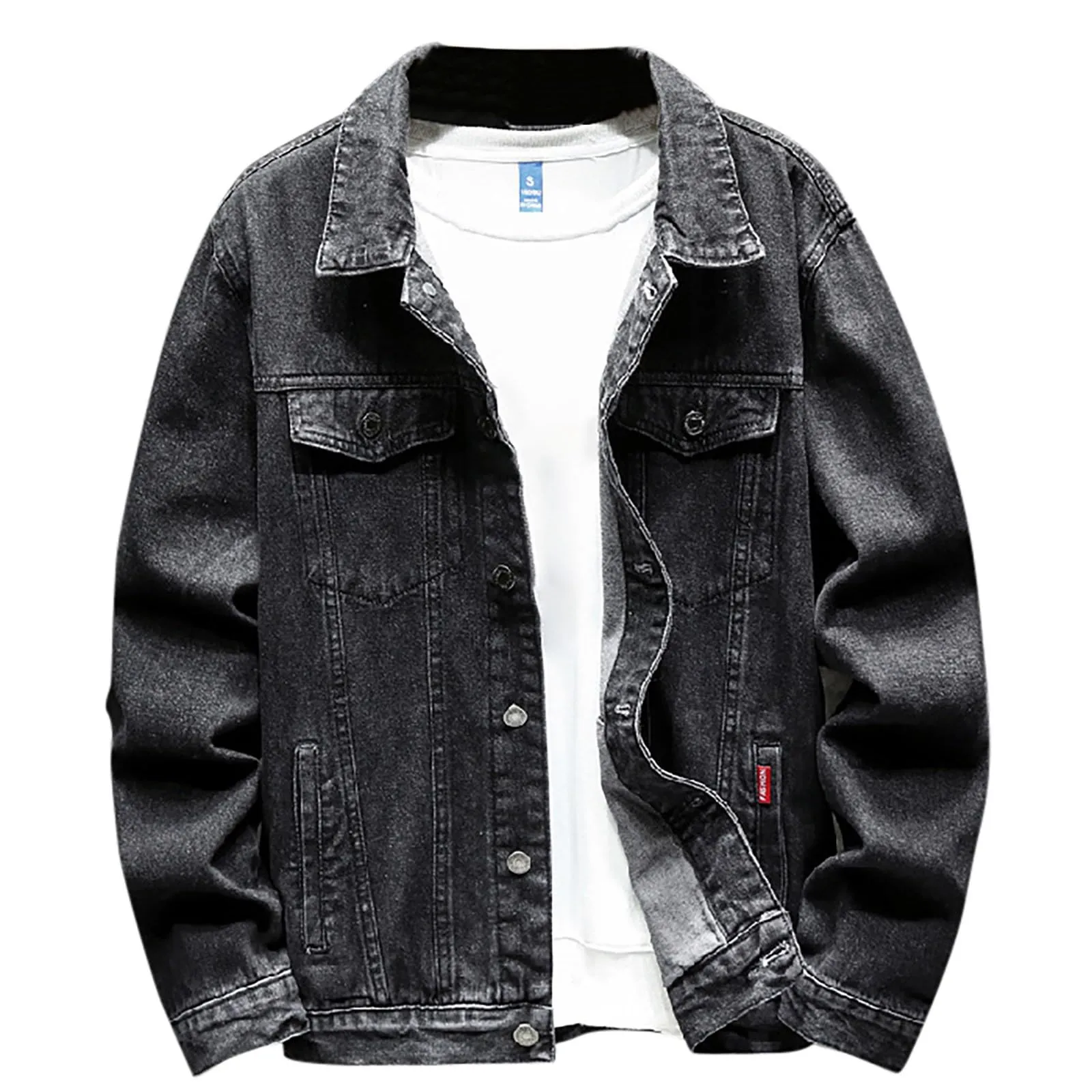 Duohropke Camicia di jeans da uomo a maniche lunghe strappate, in denim, slim fit, con tasche, camicia di jeans, camicia da uomo a maniche lunghe, 02 nero, XXL - immagine 4