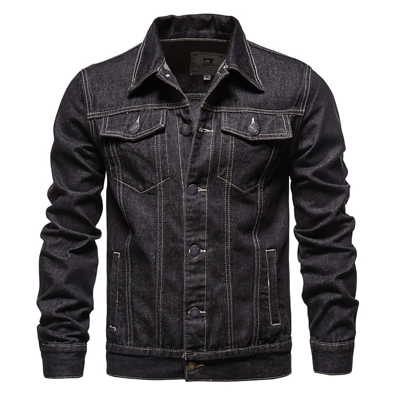 Duohropke Camicia di jeans da uomo a maniche lunghe strappate, in denim, slim fit, con tasche, camicia di jeans, camicia da uomo a maniche lunghe, 02 nero, 3XL - immagine 6