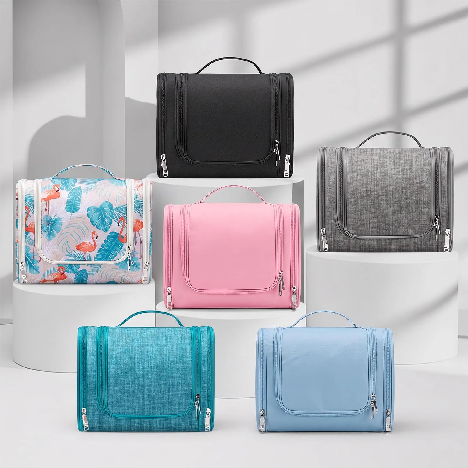 Beauty Case da Viaggio, Grande Borsa da Toilette da Appendere Impermeabile per Uomo e Donna, Per Tutta la Famiglia (Rosa) - immagine 6