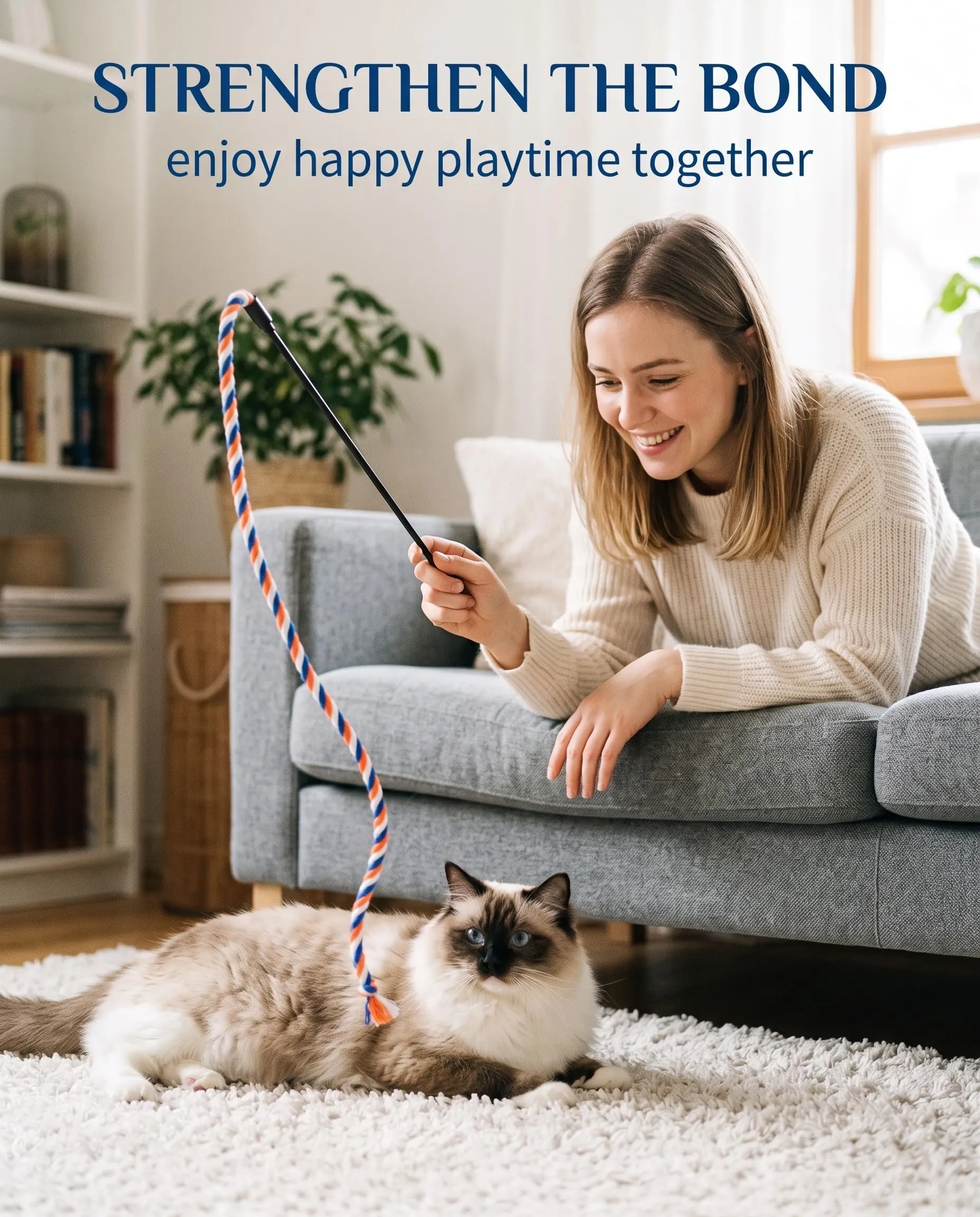 DLDIZM 3 Pezzi Bacchette Gioco per Gatti con Piume Colorate, Giocattolo Interattivo con Corda Morbida per Gatti Adulti e Cuccioli, Gioco per Gatti da Interno con Bacchetta Lunga e Piume per Gatto - immagine 2