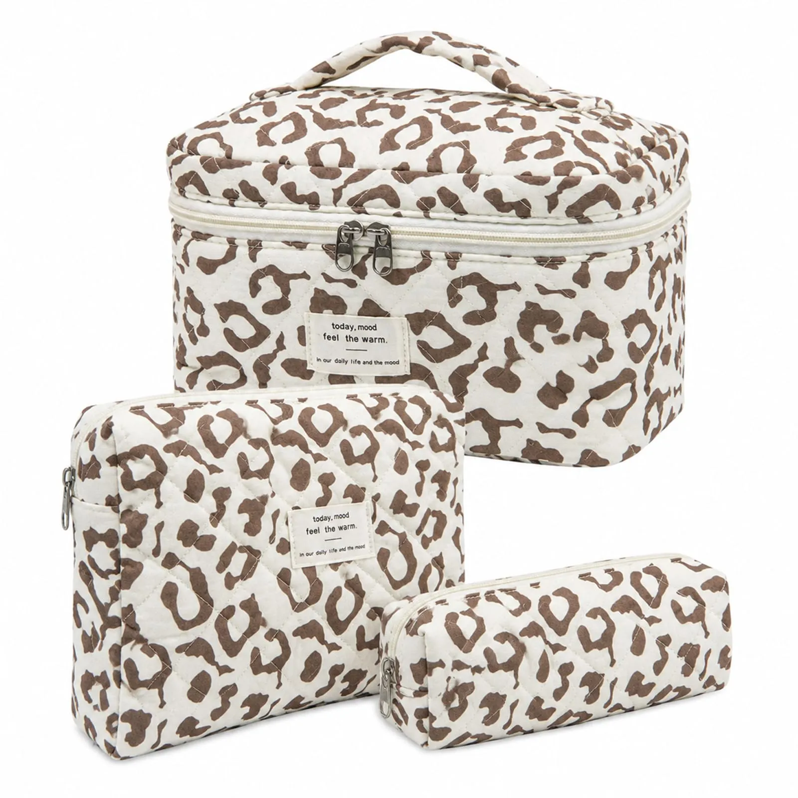 LIULINY 3 Pezzi Borsa Trucco Stampa leopardata, Borsa da Viaggio per Il Trucco da Donna, Beauty Case da Viaggio, Beauty Case Morbido Makeup Bag, Makeup Bag Organizer, Viaggi Outdoor (Marrone) - immagine 1