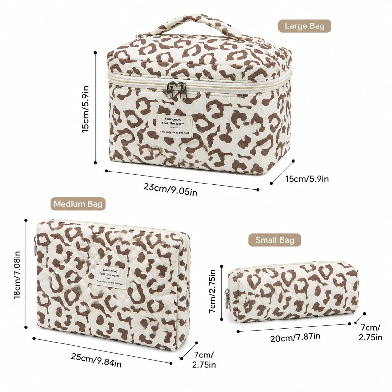 LIULINY 3 Pezzi Borsa Trucco Stampa leopardata, Borsa da Viaggio per Il Trucco da Donna, Beauty Case da Viaggio, Beauty Case Morbido Makeup Bag, Makeup Bag Organizer, Viaggi Outdoor (Marrone) - immagine 2