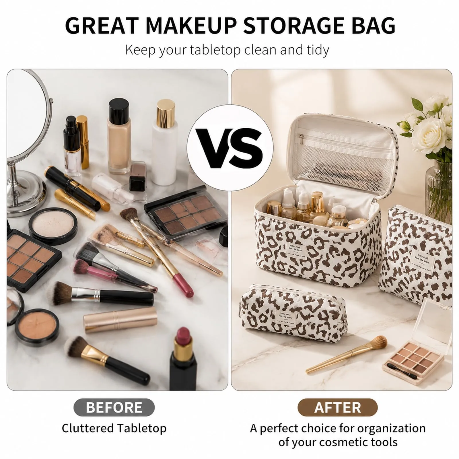 LIULINY 3 Pezzi Borsa Trucco Stampa leopardata, Borsa da Viaggio per Il Trucco da Donna, Beauty Case da Viaggio, Beauty Case Morbido Makeup Bag, Makeup Bag Organizer, Viaggi Outdoor (Marrone) - immagine 3