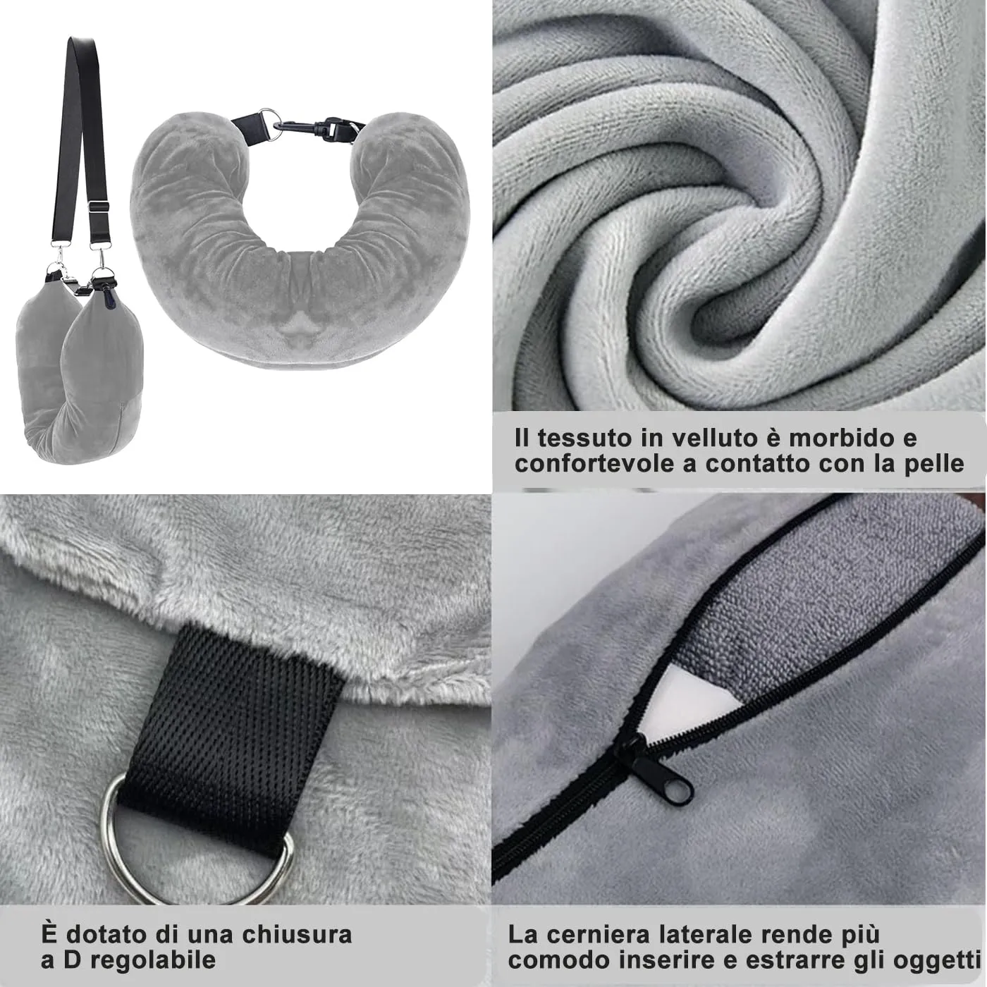 CUEMOON Cuscino da Viaggio Riempibile per Collo, Cuscino Viaggio Riempibile Polivalente(Senza Riempitivo) per Gli Elementi Essenziali Viaggio 3-5 Giorni Senza Imbottitura - immagine 3