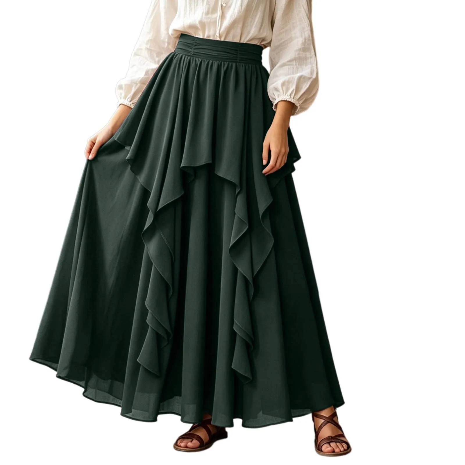 Ibicenco - Gonna medievale rinascimentale, da donna, colore: bianco, Verde - immagine 1
