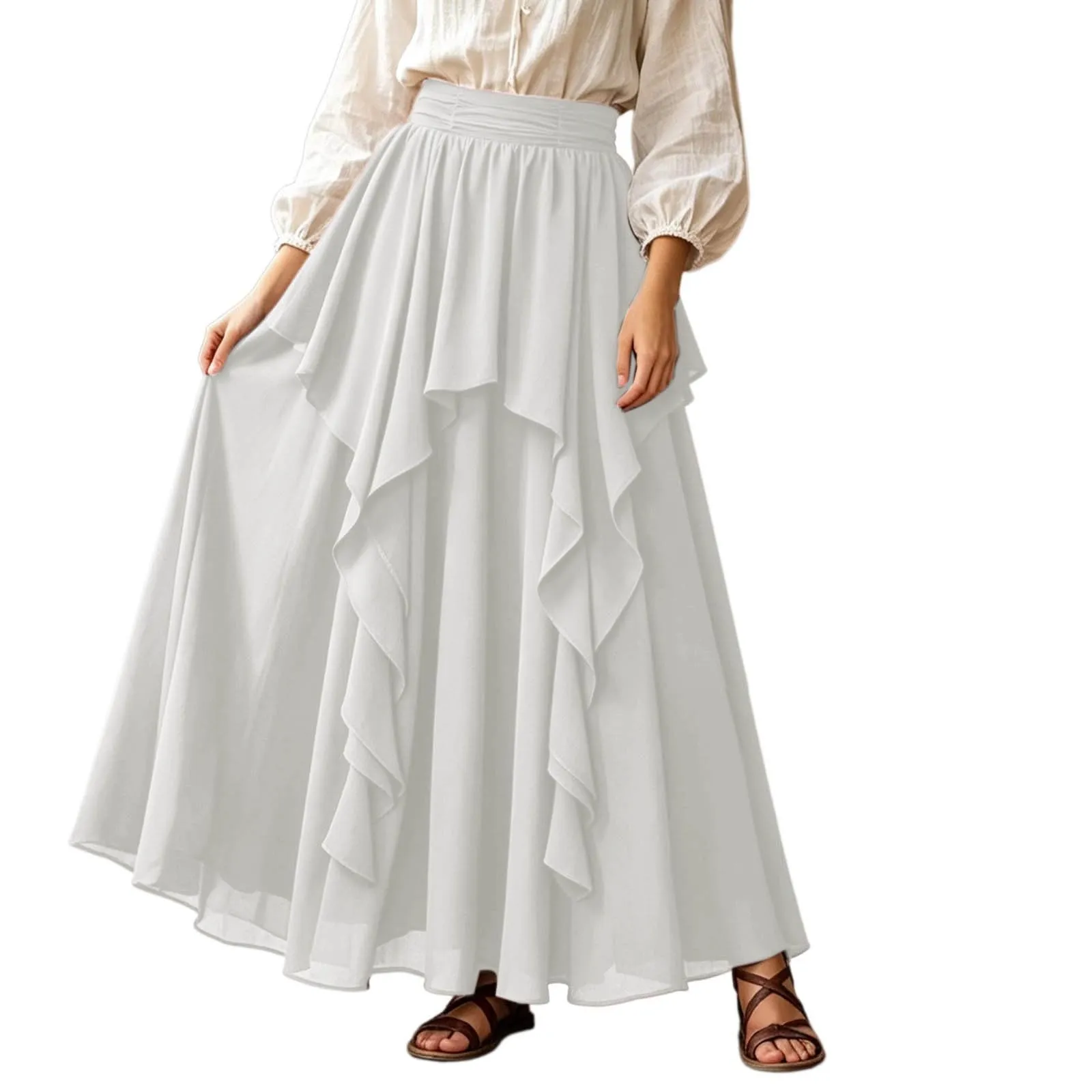 Ibicenco - Gonna medievale rinascimentale, da donna, colore: bianco, bianco - immagine 1