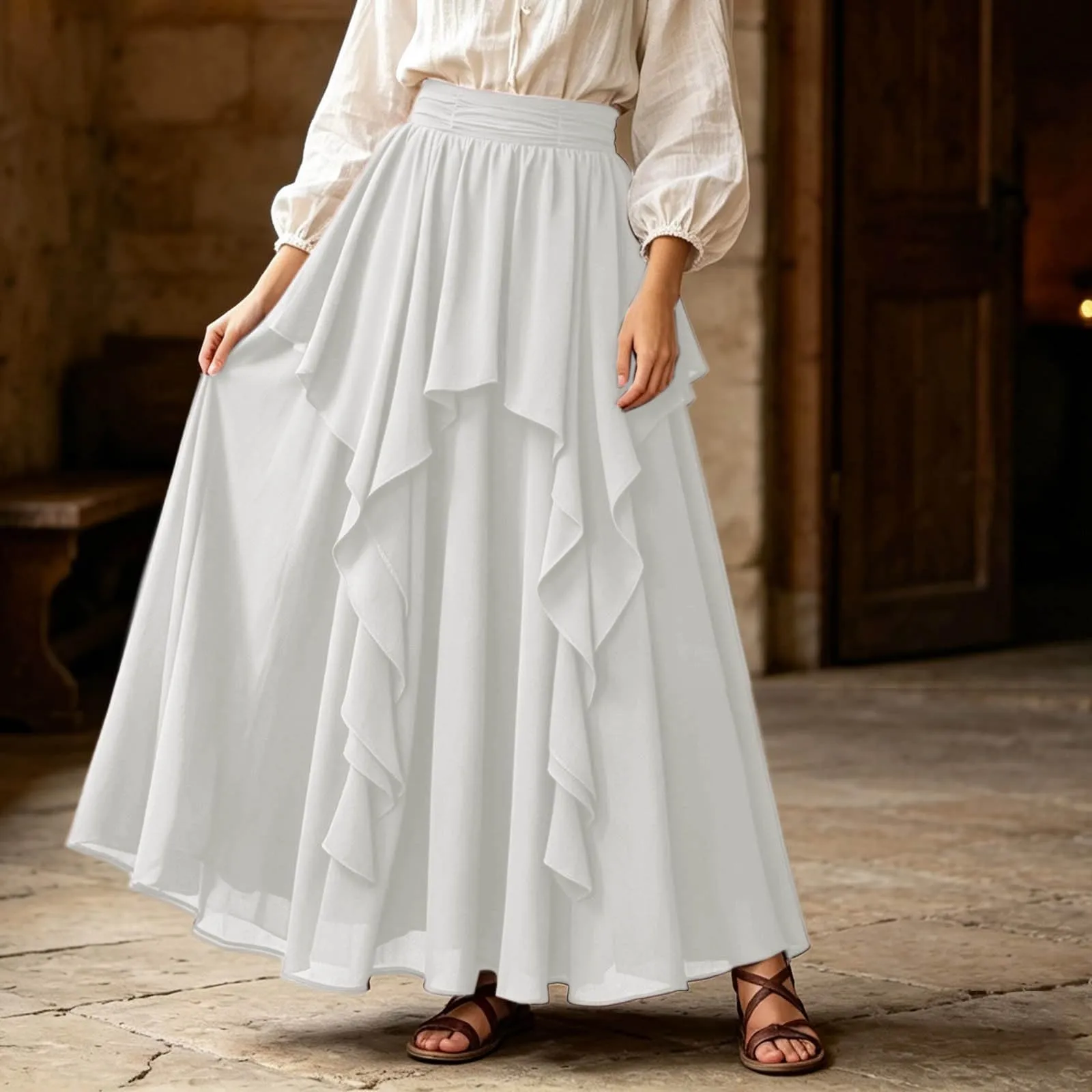 Ibicenco - Gonna medievale rinascimentale, da donna, colore: bianco, bianco - immagine 3