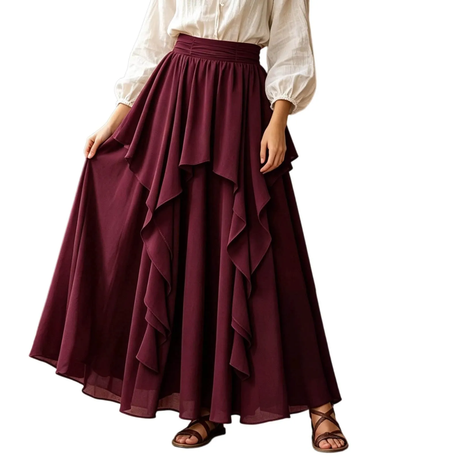 Ibicenco - Gonna medievale rinascimentale, da donna, colore: bianco, rosso - immagine 1