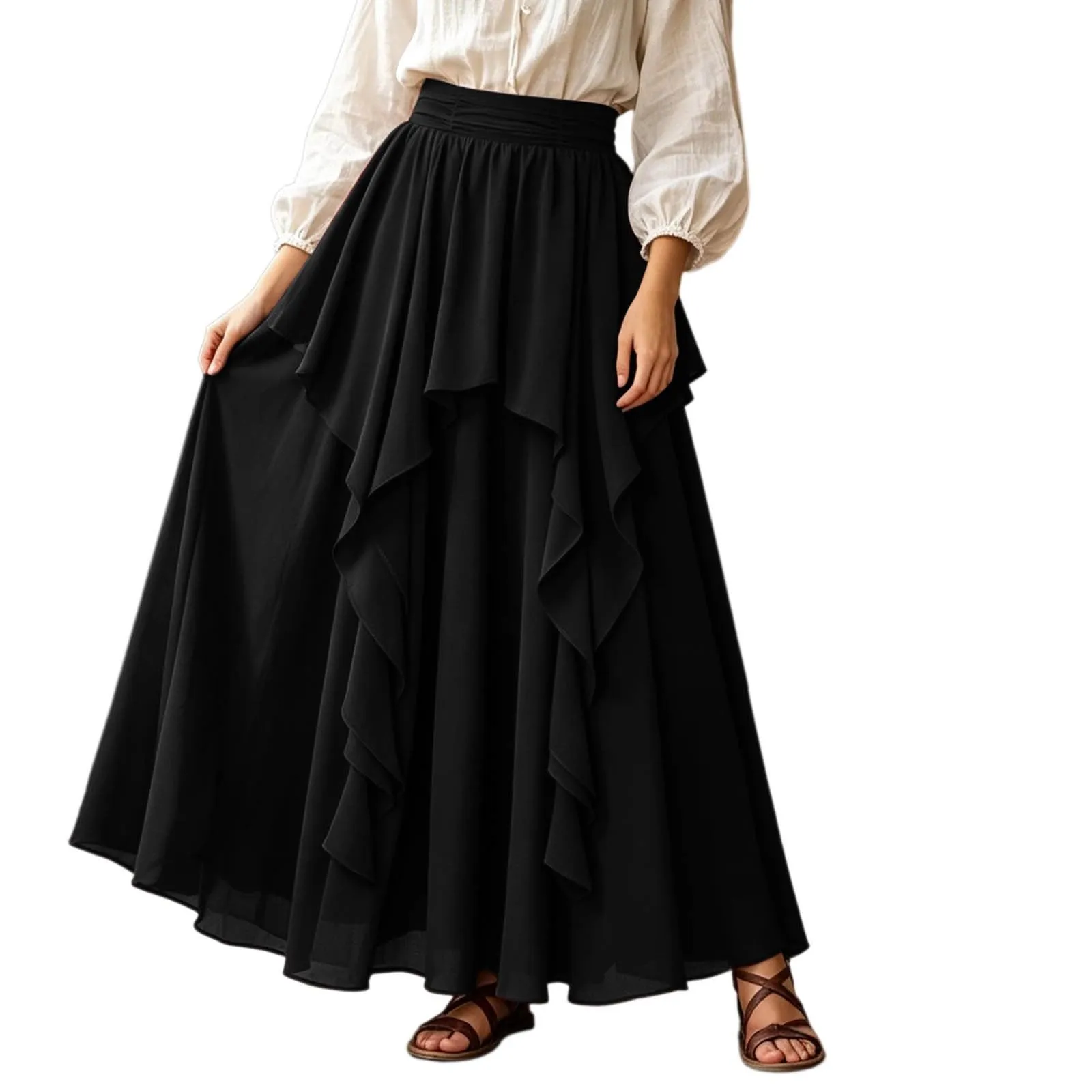 Ibicenco - Gonna medievale rinascimentale, da donna, colore: bianco, Nero - immagine 1