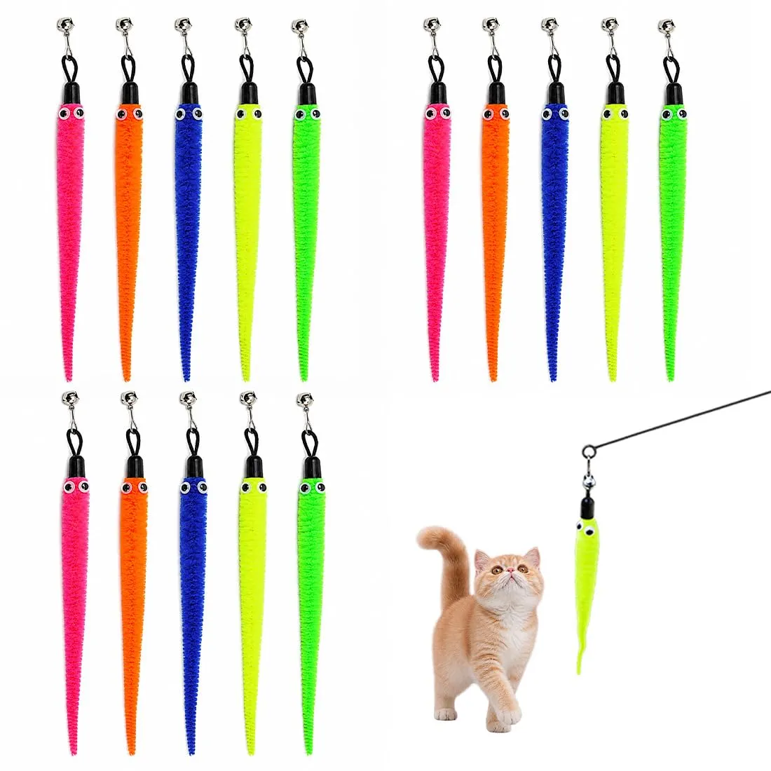 VONJUMA 15 Pezzi Ricambi per Canna Pesca per Gatti, Peluche, Multicolore, Giocattolo Sostituzione per Gatti, Ideale per Gioco Interattivo e Stimolazione Istinto di Caccia - immagine 1