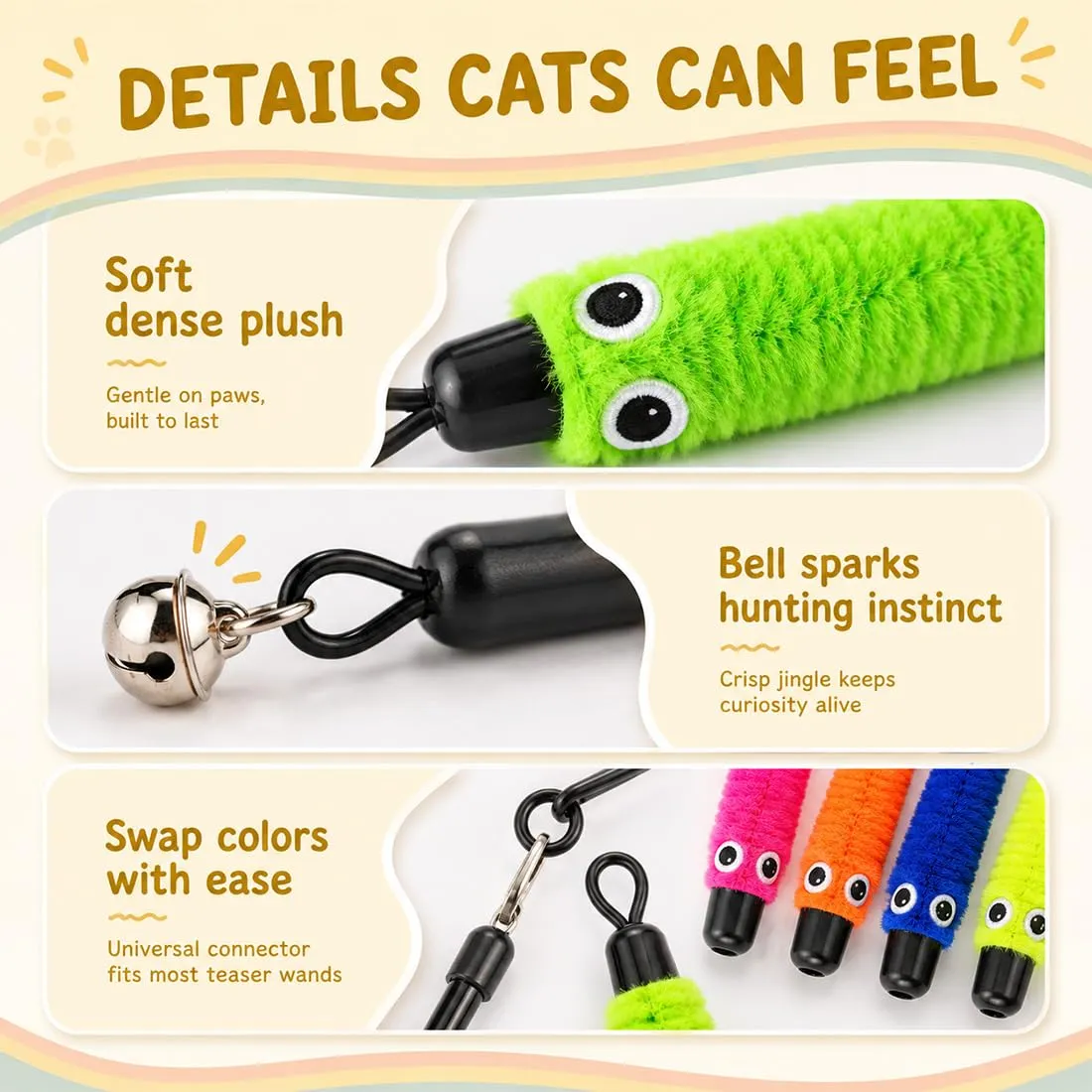 VONJUMA 15 Pezzi Ricambi per Canna Pesca per Gatti, Peluche, Multicolore, Giocattolo Sostituzione per Gatti, Ideale per Gioco Interattivo e Stimolazione Istinto di Caccia - immagine 2