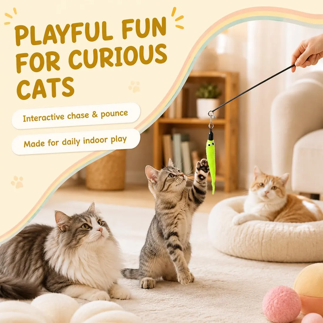VONJUMA 15 Pezzi Ricambi per Canna Pesca per Gatti, Peluche, Multicolore, Giocattolo Sostituzione per Gatti, Ideale per Gioco Interattivo e Stimolazione Istinto di Caccia - immagine 4