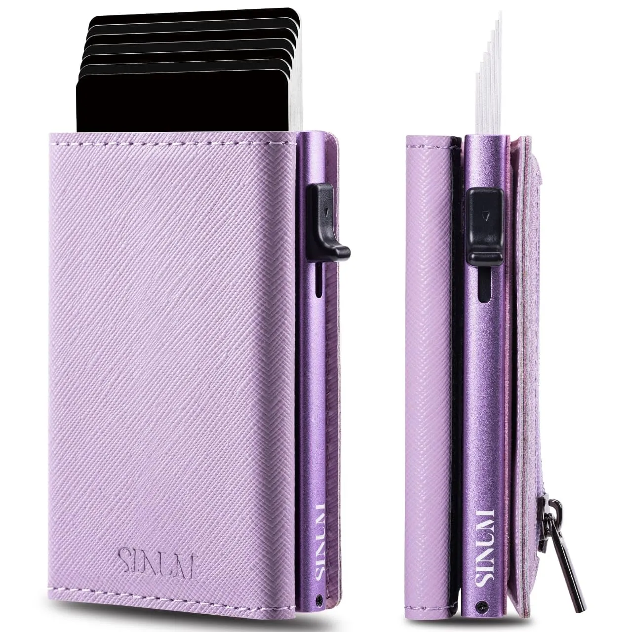 SINUM Portafoglio Saffiano - Chiusura Magnetica - Porta Carte Di Credito con Portamonete - Protezione RFID Anticlonazione - Brand Italiano (Saffiano, Viola) - immagine 1