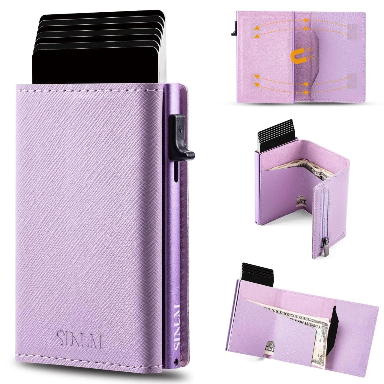 SINUM Portafoglio Saffiano - Chiusura Magnetica - Porta Carte Di Credito con Portamonete - Protezione RFID Anticlonazione - Brand Italiano (Saffiano, Viola) - immagine 2