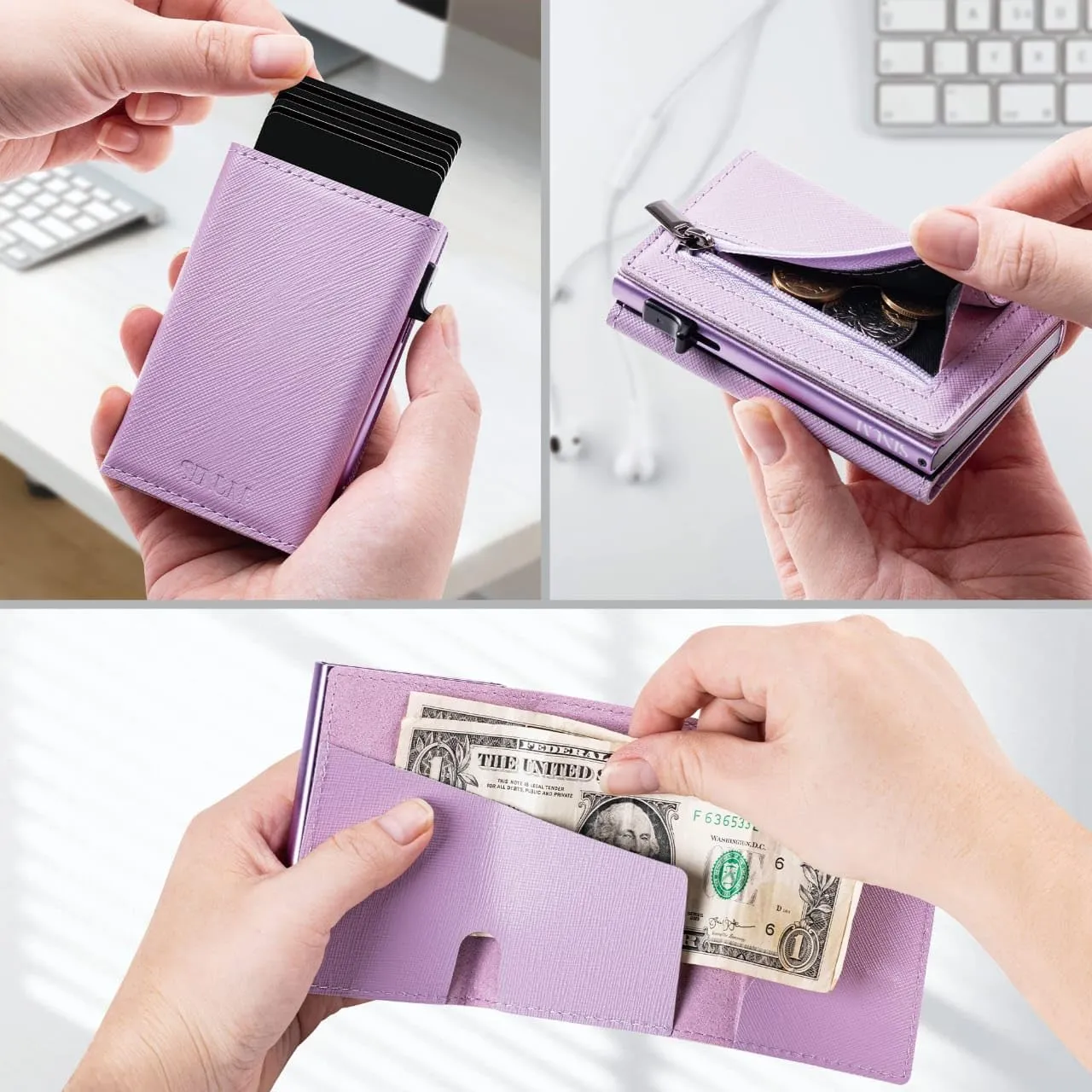 SINUM Portafoglio Saffiano - Chiusura Magnetica - Porta Carte Di Credito con Portamonete - Protezione RFID Anticlonazione - Brand Italiano (Saffiano, Viola) - immagine 3