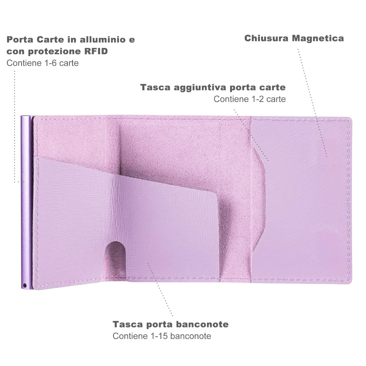 SINUM Portafoglio Saffiano - Chiusura Magnetica - Porta Carte Di Credito con Portamonete - Protezione RFID Anticlonazione - Brand Italiano (Saffiano, Viola) - immagine 4