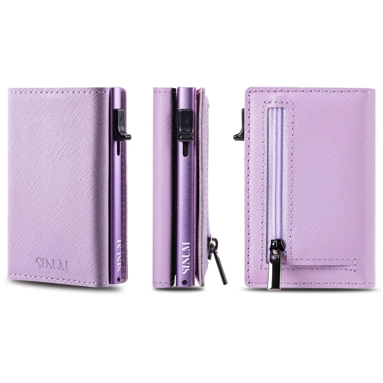 SINUM Portafoglio Saffiano - Chiusura Magnetica - Porta Carte Di Credito con Portamonete - Protezione RFID Anticlonazione - Brand Italiano (Saffiano, Viola) - immagine 5