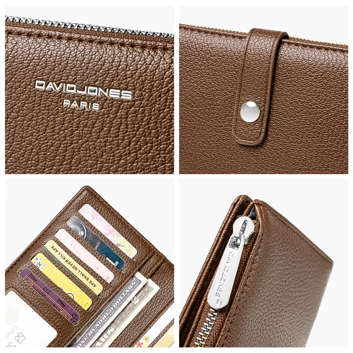 David Jones - Portafoglio da donna in pelle PU, Marrone Cognac, Medio - immagine 5