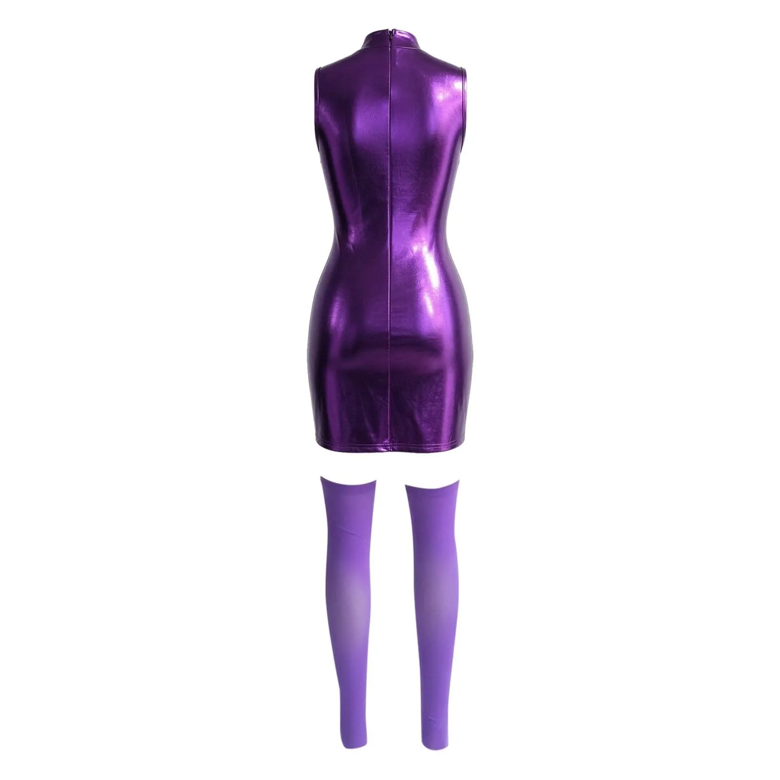 Foweknow Vestito in pelle da donna, sexy, effetto bagnato, mini abito curvy, per feste, club, cosplay, costume in lattice, abito da cocktail in pelle laccata metallizzata, abito lucido per feste - immagine 3