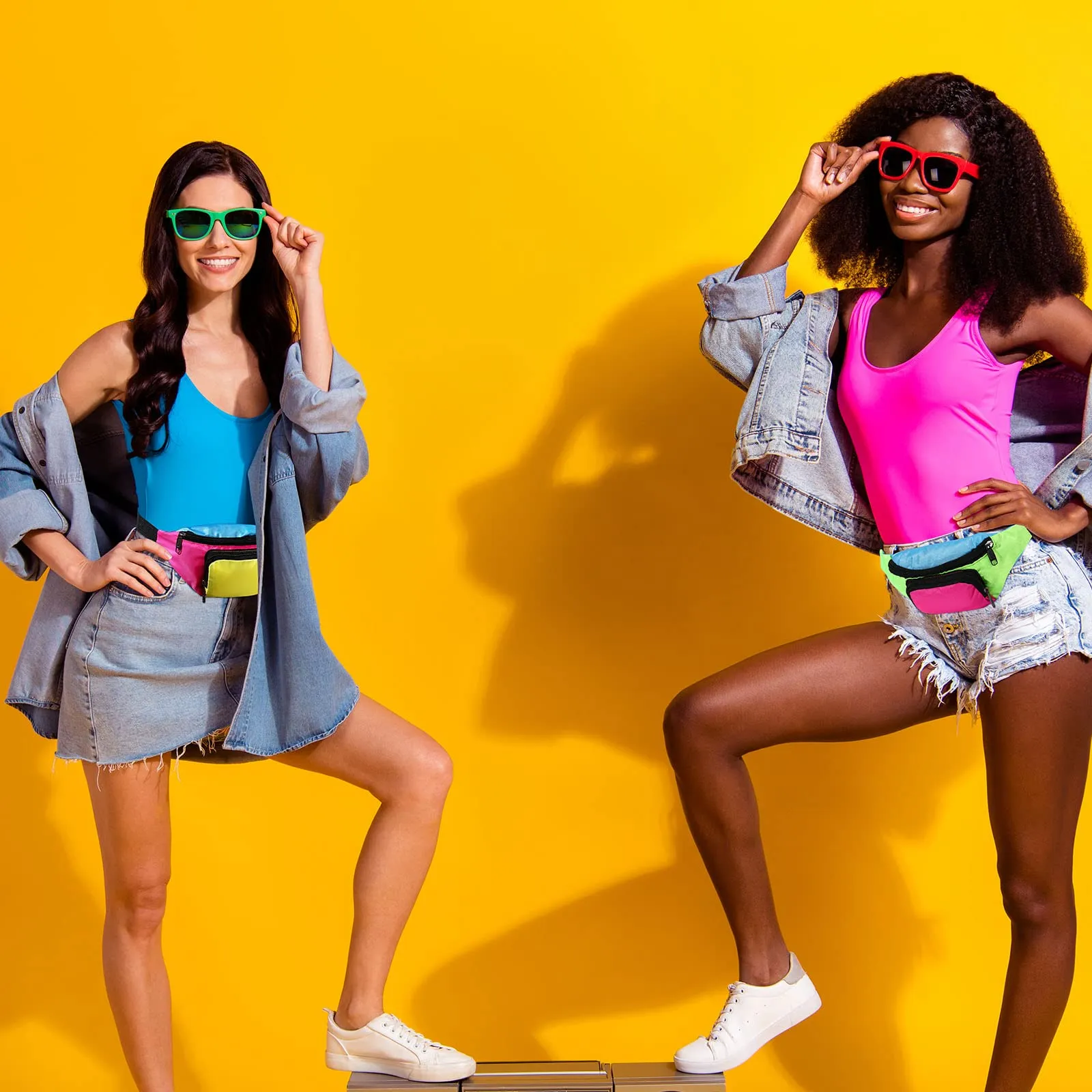 Xuniea Marsupio Al Neon degli Anni '80 a 2 Tasche Regolabile, Fondo Verde - immagine 7