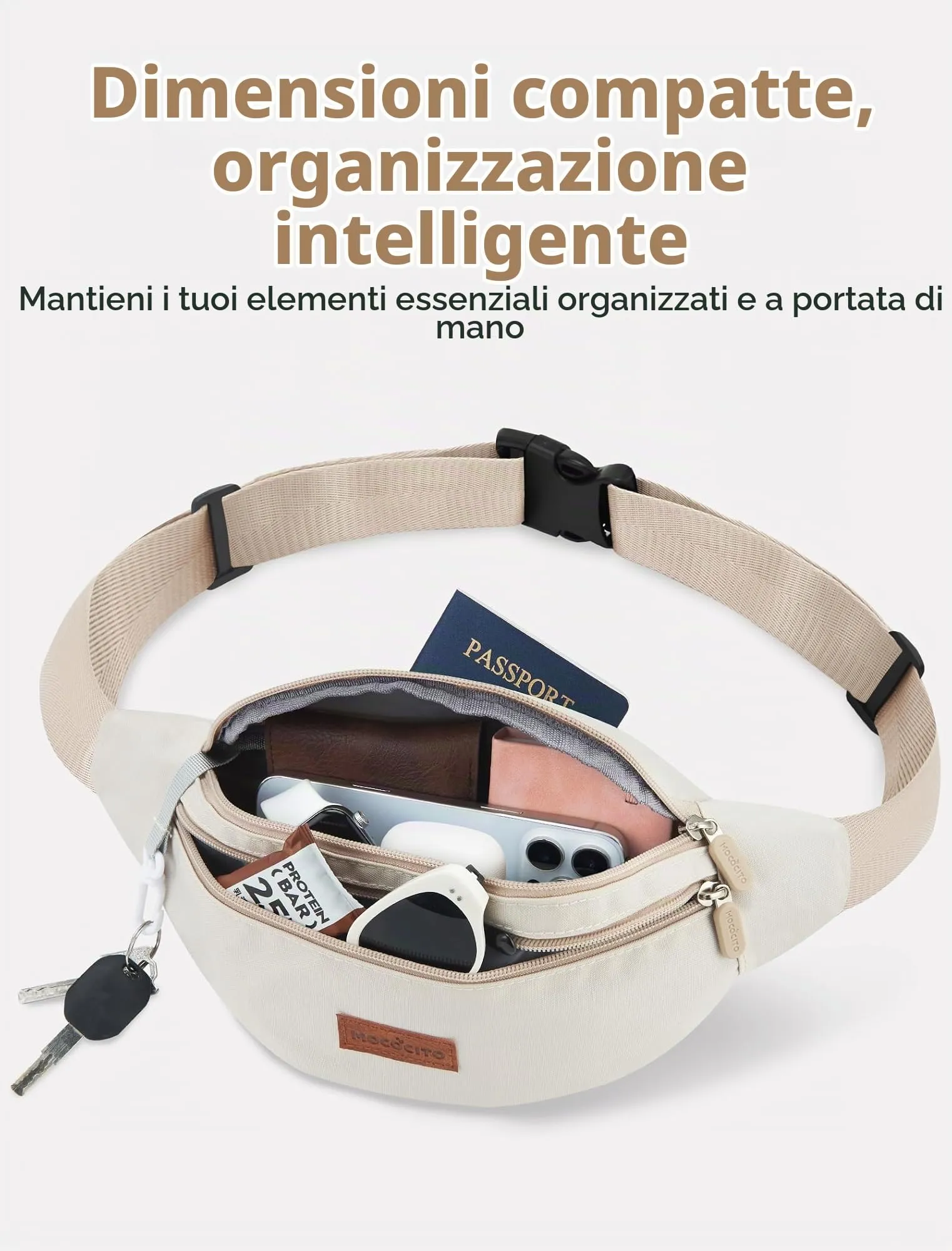 MOCOCITO Marsupio Uomo Donna,Marsupio Sportivo con 4 Zip Tasche,Marsupio Uomo Tracolla Piccolo Cintura Regolabile, Marsupio da Lavoro Impermeabile per Ciclismo Running Escursionismo Trekking Concerti - immagine 3
