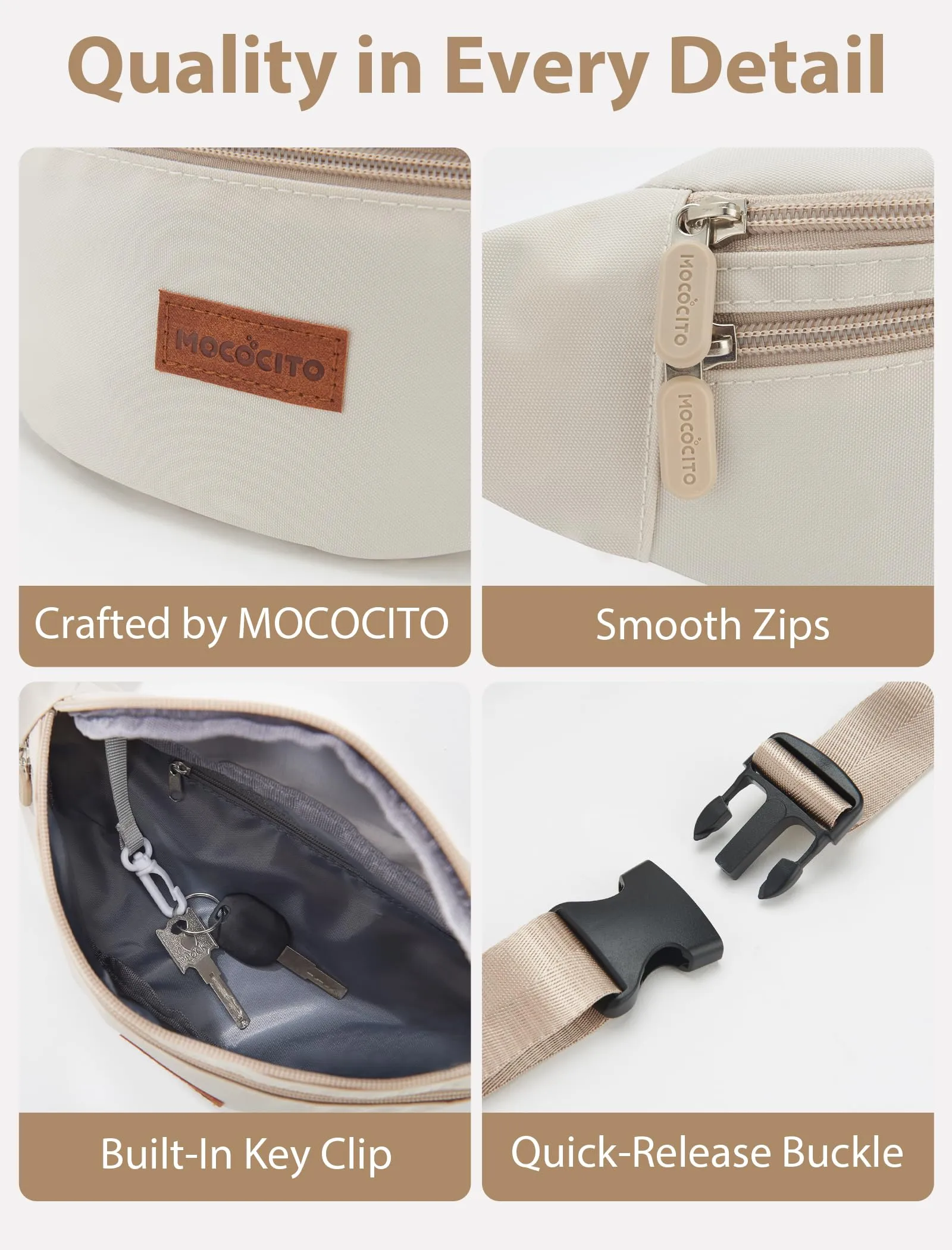 MOCOCITO Marsupio Uomo Donna,Marsupio Sportivo con 4 Zip Tasche,Marsupio Uomo Tracolla Piccolo Cintura Regolabile, Marsupio da Lavoro Impermeabile per Ciclismo Running Escursionismo Trekking Concerti - immagine 7