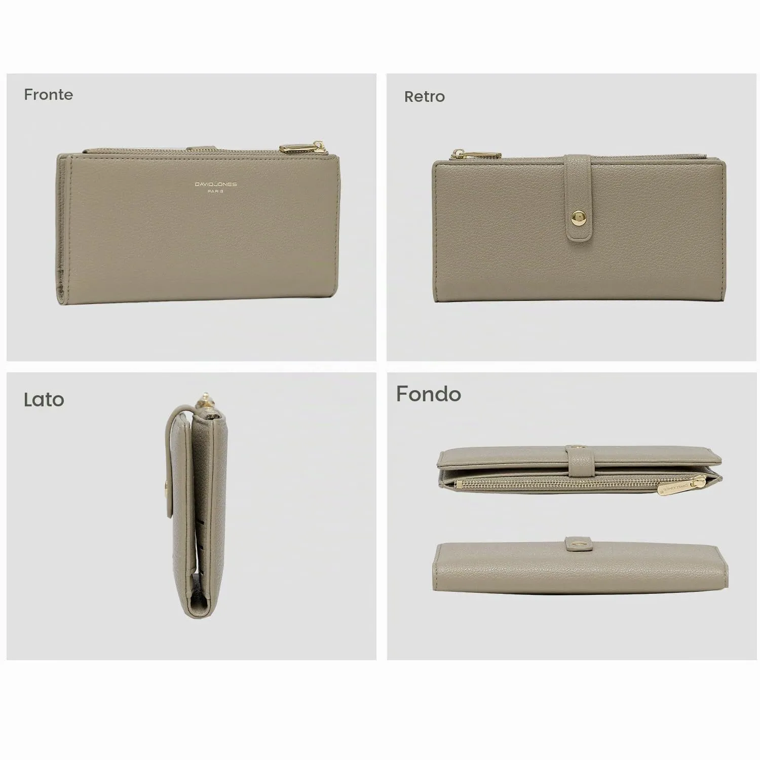 David Jones - Portafoglio Donna Compatto Simil Pelle PU - Porta Carte Lungo Portamonete Elegante - Scomparti per Banconote e Monete - Grigio - immagine 4