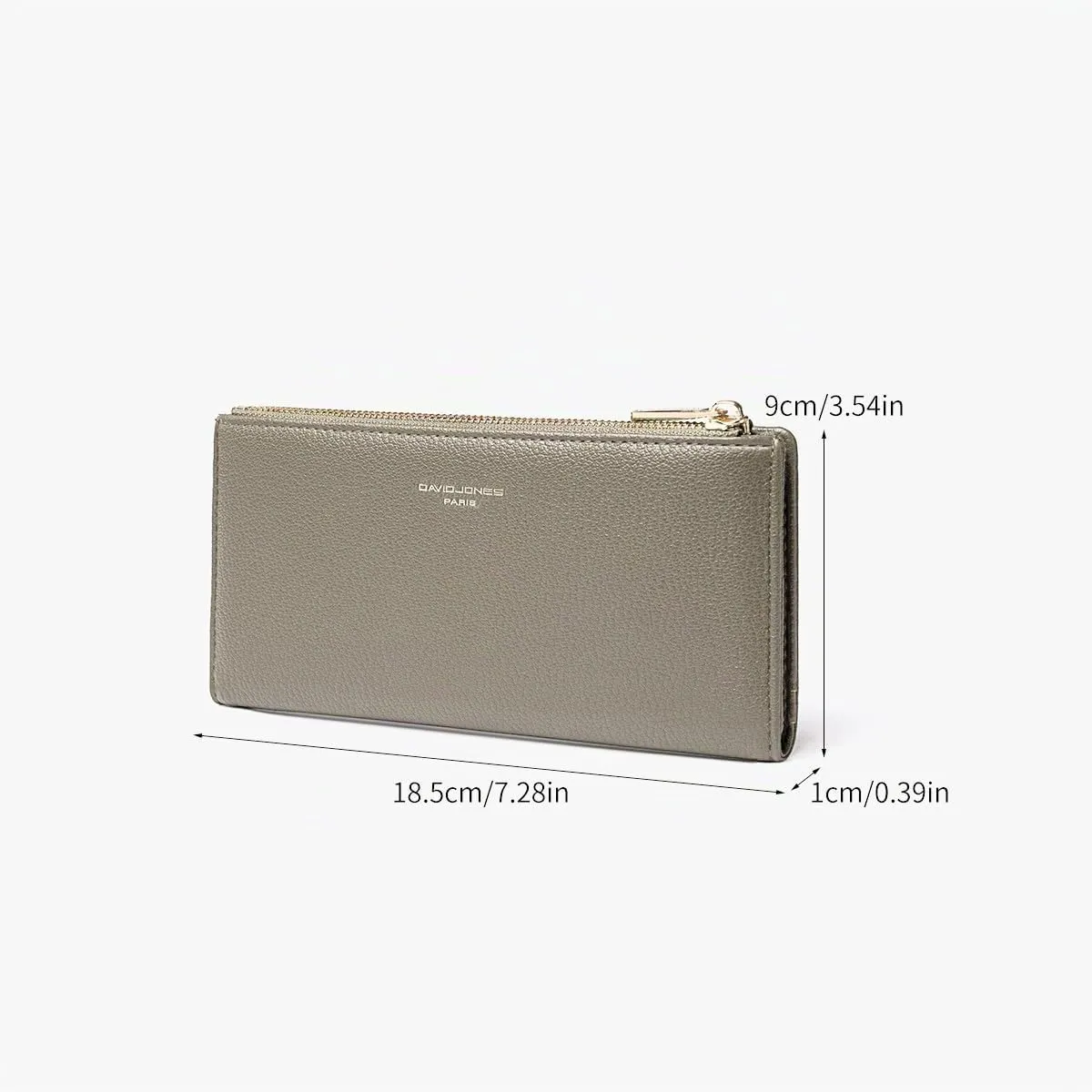 David Jones - Portafoglio Donna Compatto Simil Pelle PU - Porta Carte Lungo Portamonete Elegante - Scomparti per Banconote e Monete - Grigio - immagine 5