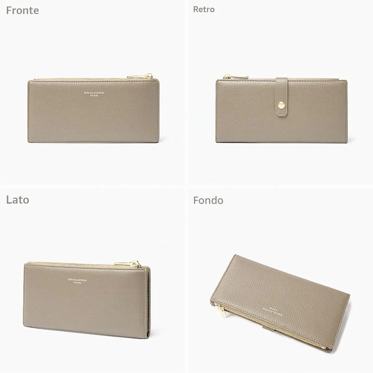 David Jones - Portafoglio Donna Compatto Simil Pelle PU - Porta Carte Lungo Portamonete Elegante - Scomparti per Banconote e Monete - Marrone Talpa - immagine 4