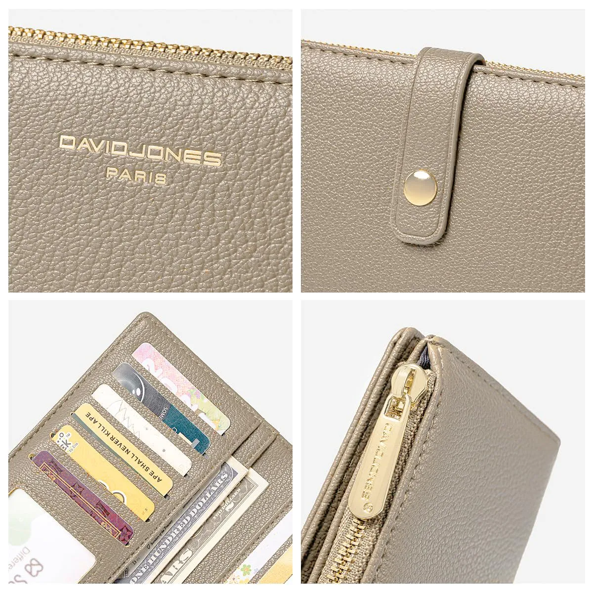 David Jones - Portafoglio Donna Compatto Simil Pelle PU - Porta Carte Lungo Portamonete Elegante - Scomparti per Banconote e Monete - Marrone Talpa - immagine 5