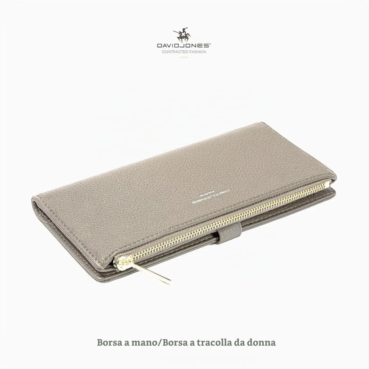 David Jones - Portafoglio Donna Compatto Simil Pelle PU - Porta Carte Lungo Portamonete Elegante - Scomparti per Banconote e Monete - Marrone Talpa - immagine 8