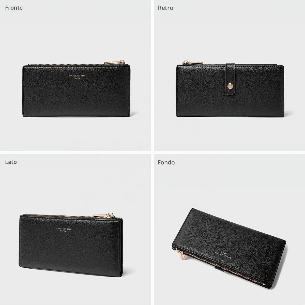 David Jones - Portafoglio Donna Compatto Simil Pelle PU - Porta Carte Lungo Portamonete Elegante - Scomparti per Banconote e Monete - Nero - immagine 4