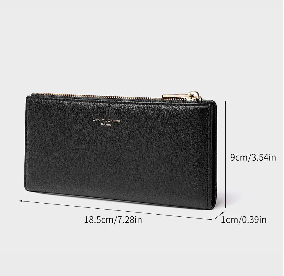 David Jones - Portafoglio Donna Compatto Simil Pelle PU - Porta Carte Lungo Portamonete Elegante - Scomparti per Banconote e Monete - Nero - immagine 6