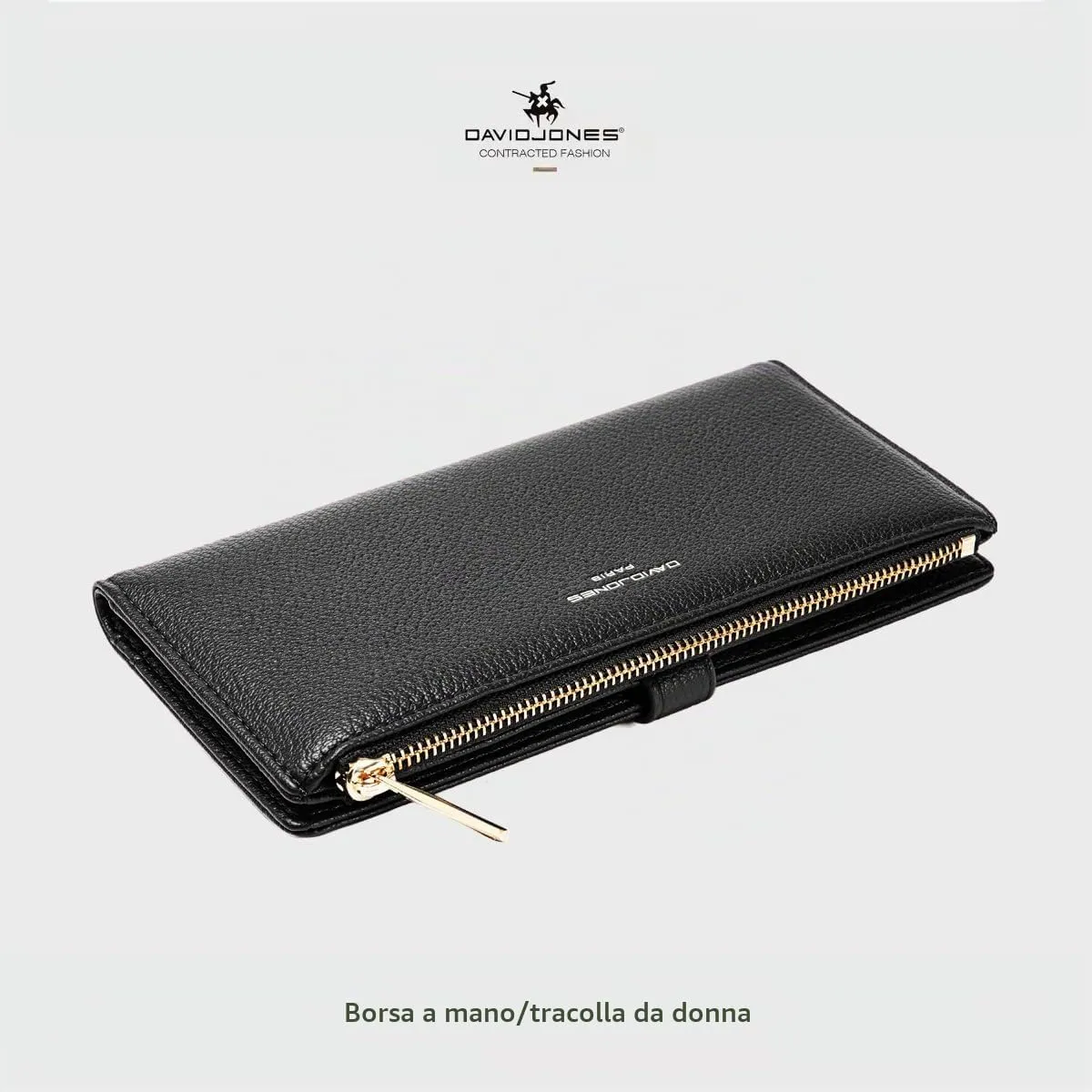 David Jones - Portafoglio Donna Compatto Simil Pelle PU - Porta Carte Lungo Portamonete Elegante - Scomparti per Banconote e Monete - Nero - immagine 8