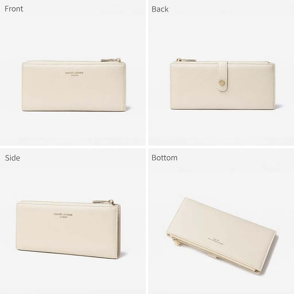David Jones - Portafoglio Donna Compatto Simil Pelle PU - Porta Carte Lungo Portamonete Elegante - Scomparti per Banconote e Monete - Beige - immagine 4