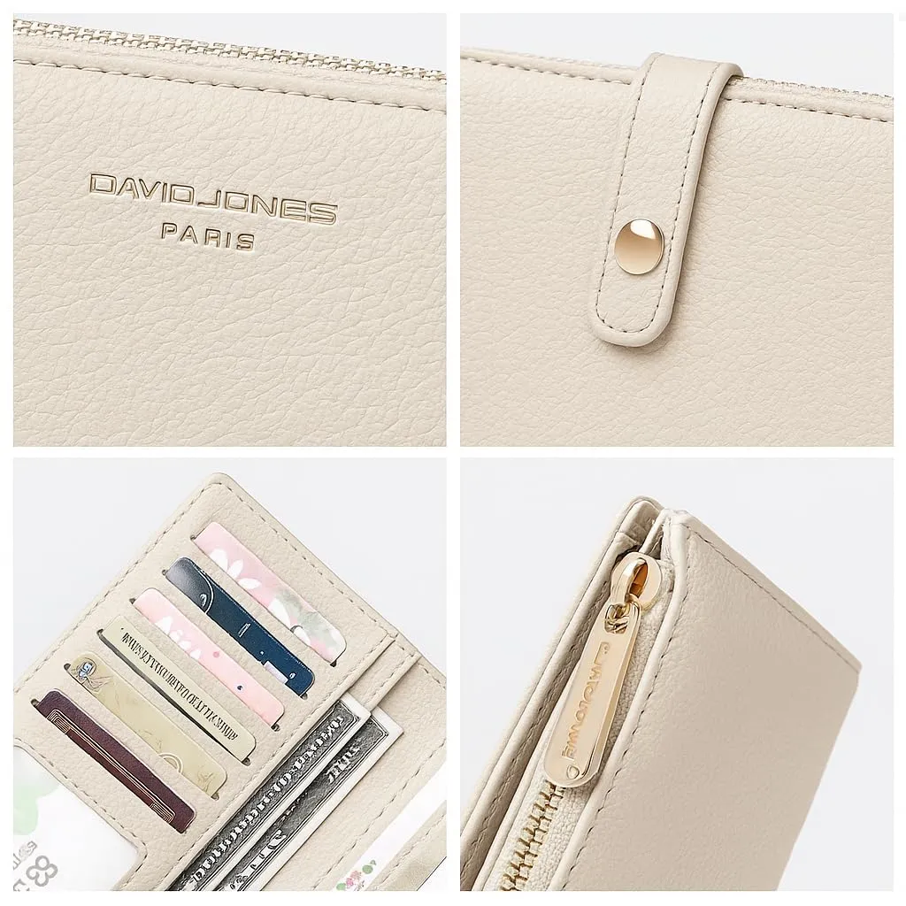 David Jones - Portafoglio Donna Compatto Simil Pelle PU - Porta Carte Lungo Portamonete Elegante - Scomparti per Banconote e Monete - Beige - immagine 5
