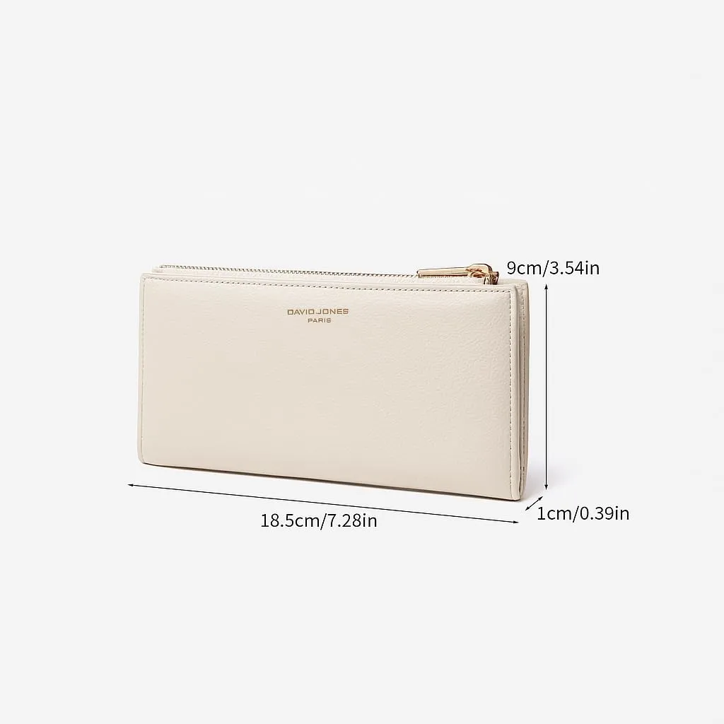 David Jones - Portafoglio Donna Compatto Simil Pelle PU - Porta Carte Lungo Portamonete Elegante - Scomparti per Banconote e Monete - Beige - immagine 6