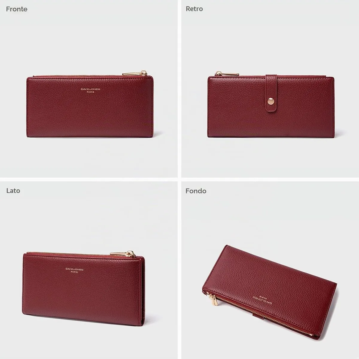 David Jones - Portafoglio lungo da donna in finta pelle PU, portafoglio per banconote e monete, L 19 x H 9.5 x W 2 cm - immagine 4