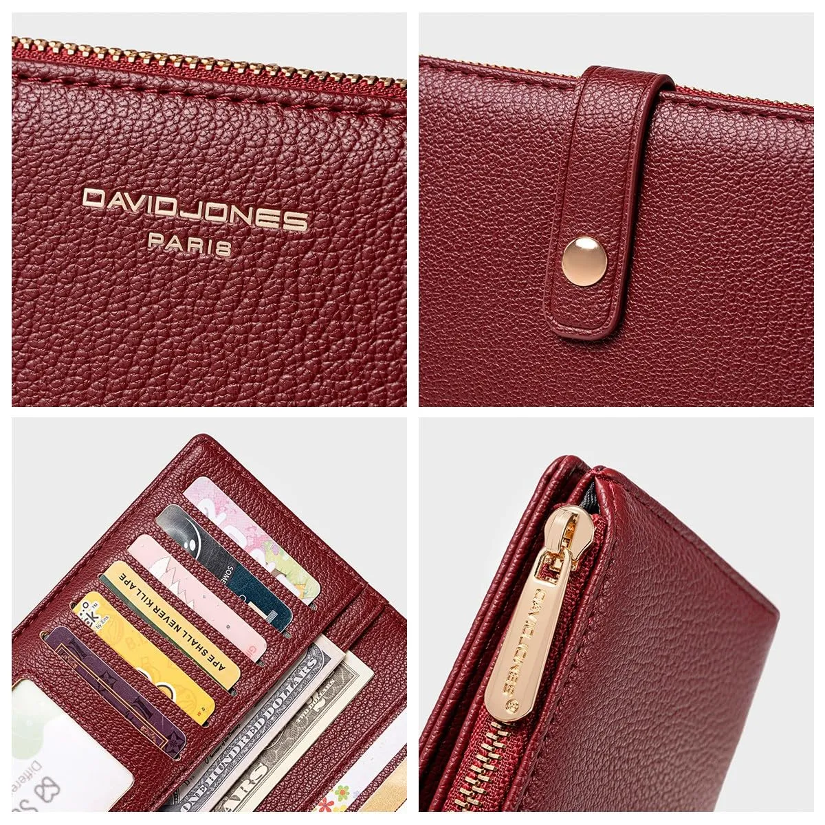 David Jones - Portafoglio lungo da donna in finta pelle PU, portafoglio per banconote e monete, L 19 x H 9.5 x W 2 cm - immagine 5
