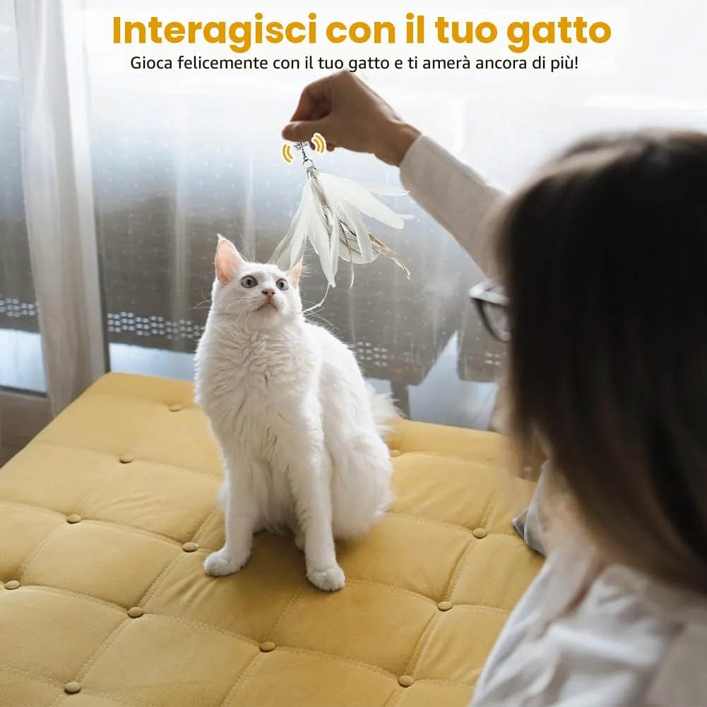OSDUE Giochi per Gatti, 8 Pezzi Giochi Interattivi per Gatti, Giocattolo Interattivo con Campanellini, con 6 Uccellini 1 farfalla e 1 Piume di Ricambio, per Gattis, Regalo per Cuccioli e Gattini - immagine 5