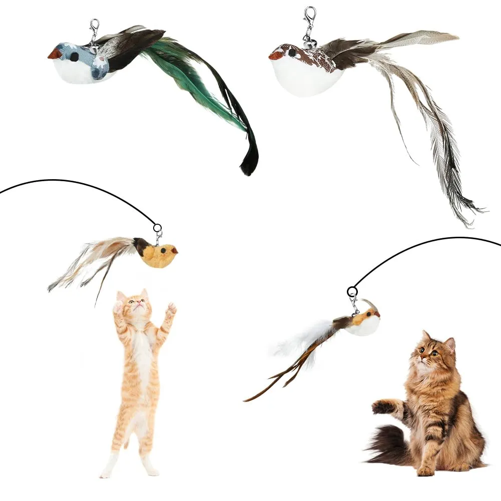 OSDUE Giochi per Gatti, 8 Pezzi Giochi Interattivi per Gatti, Giocattolo Interattivo con Campanellini, con 6 Uccellini 1 farfalla e 1 Piume di Ricambio, per Gattis, Regalo per Cuccioli e Gattini - immagine 8