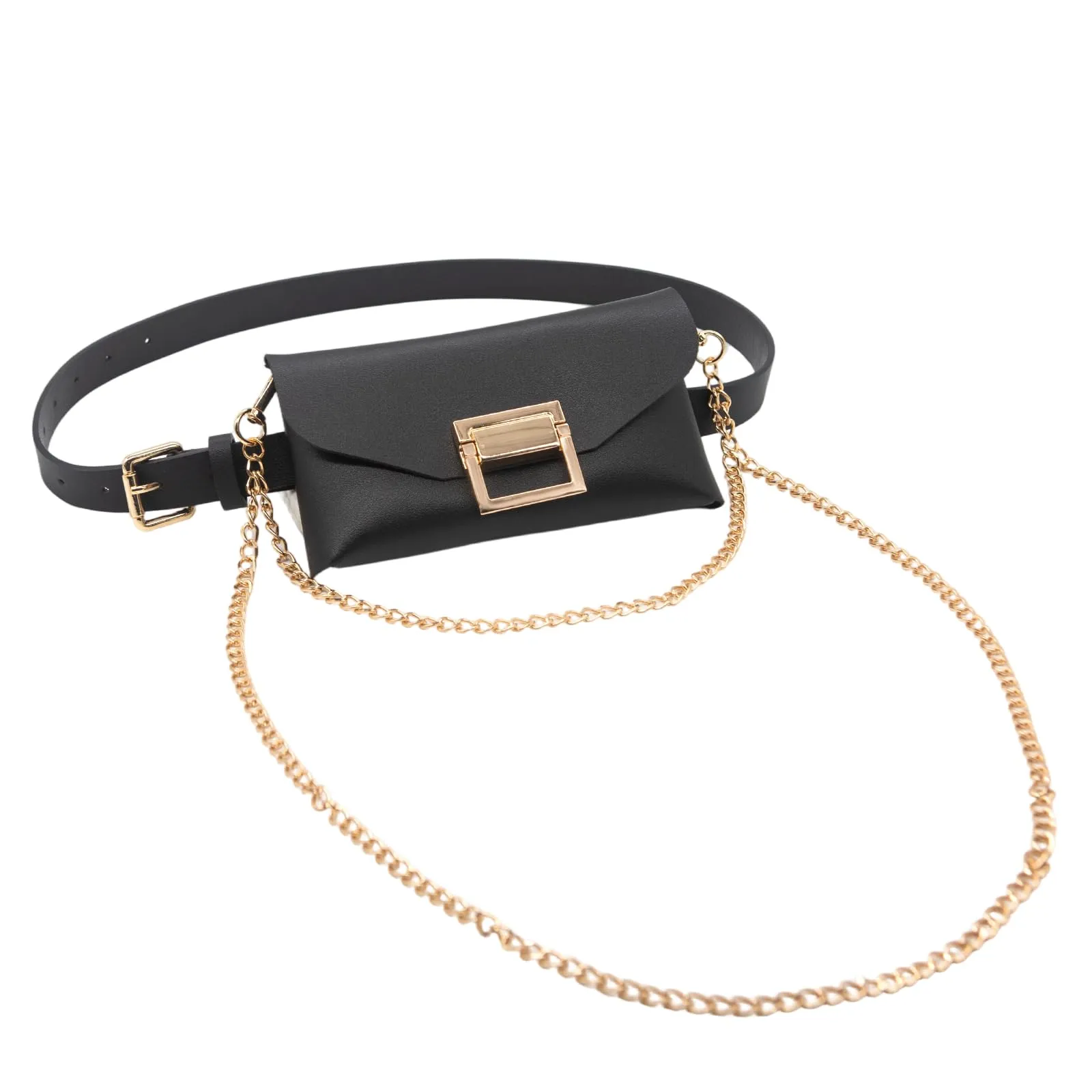YAMEIZE Marsupio In Pelle PU per Donna Borsa Da Cintura tracolla a catena con cintura staccabile (Nero) - immagine 1