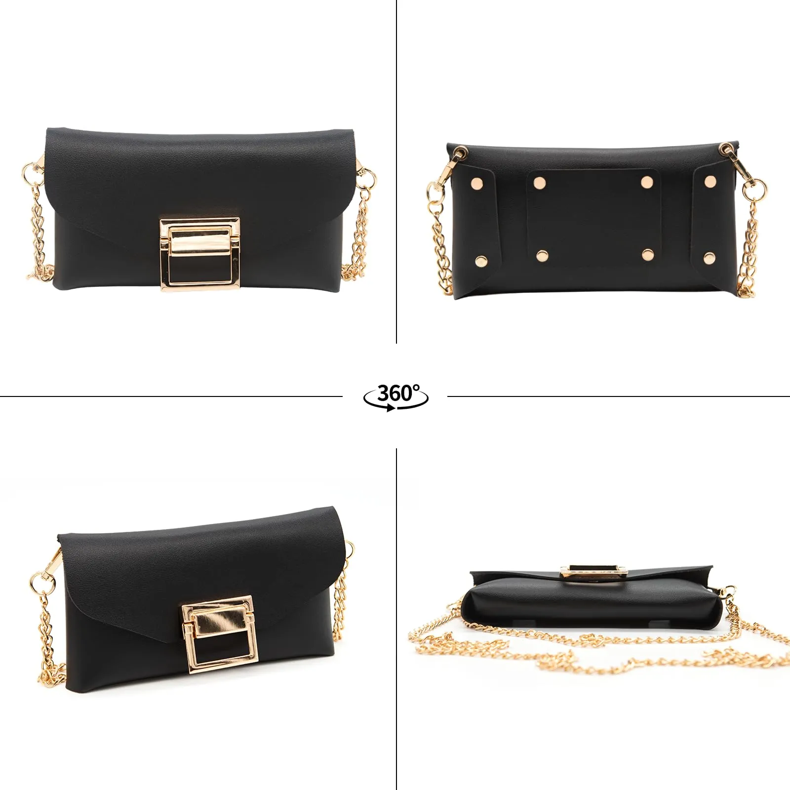 YAMEIZE Marsupio In Pelle PU per Donna Borsa Da Cintura tracolla a catena con cintura staccabile (Nero) - immagine 4