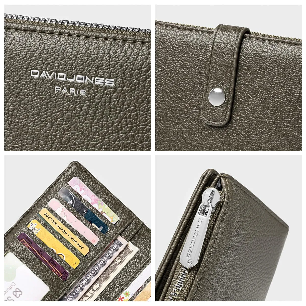 David Jones - Portafoglio da donna grande in pelle PU - Portamonete lungo da donna - Portafoglio con scomparto per monete e cerniera - Portafoglio lungo con porta carte di credito - immagine 5