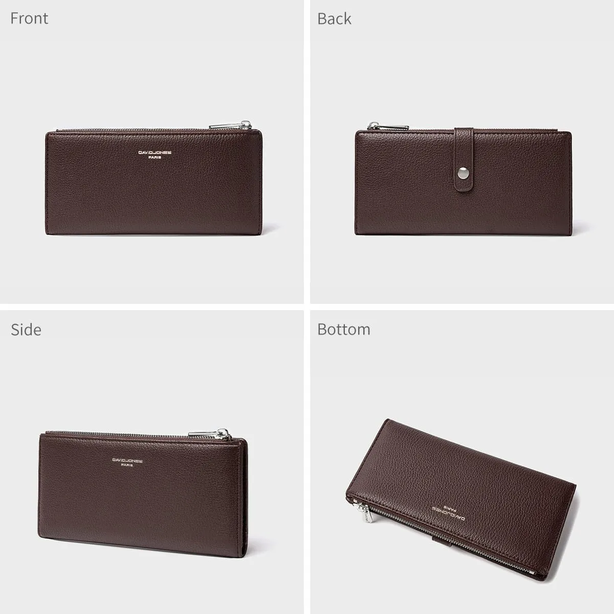 David Jones - Portafoglio da donna grande in pelle PU - Portafoglio lungo da donna - Portafoglio con scomparto per monete e cerniera - Portafoglio lungo con porta carte e tasca con zip - immagine 4