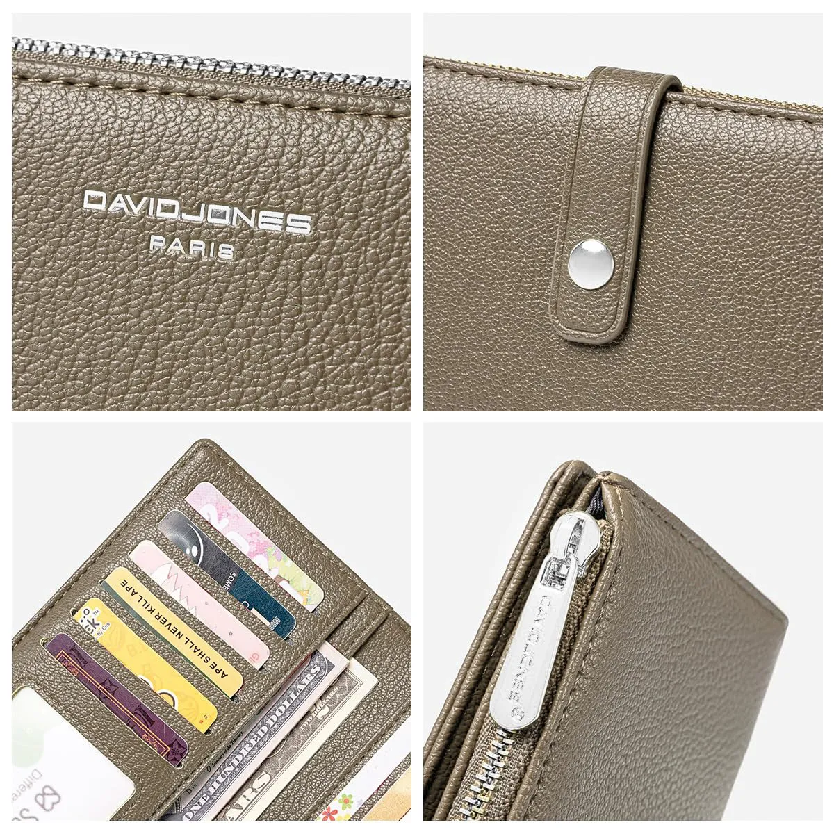 David Jones - Portafoglio da donna in pelle PU, Tortora Scuro, Medio - immagine 5